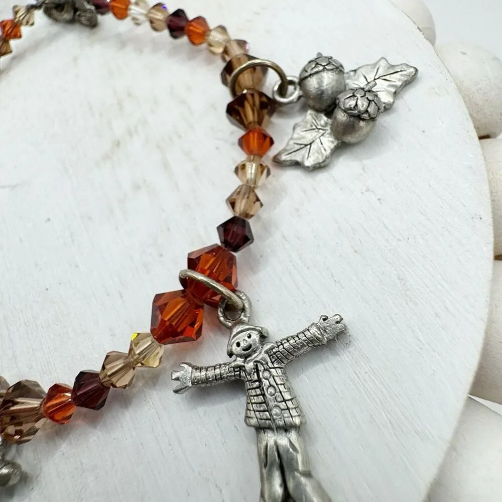 Fall Halloween Autumn Beaded Charm Bracelet Pumpkin Scarecrow Cornucopia